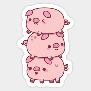 Cute Three Little Pigs Stacked Together Funny Sticker